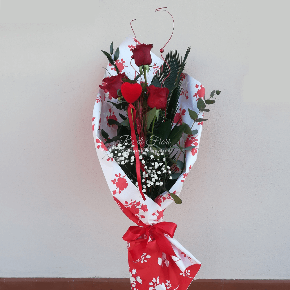 Mazzo di 3 Rose Rosse Extra Mazzo di 3 Rose Rosse Extra